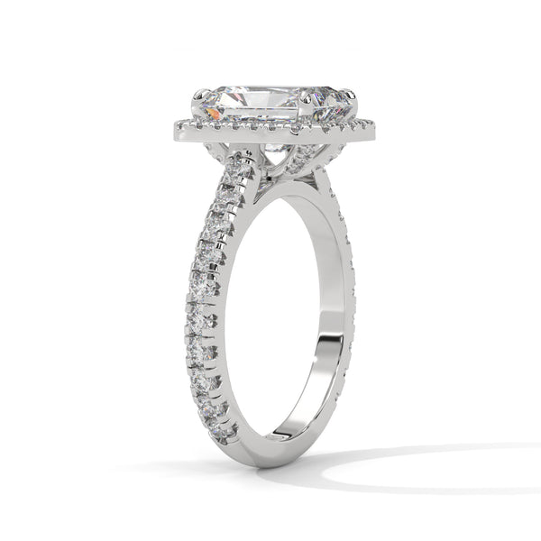 3.33 CT Radiant Cut Halo Lab-Grown Diamond Ring with Round Accent Diamonds