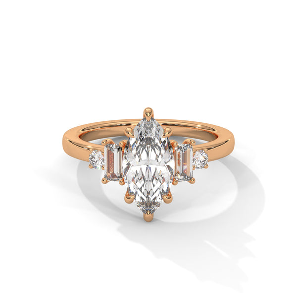 1.85 CT Marquise Cut Lab-Grown Diamond Three-Stone Ring with Emerald & Round Accents