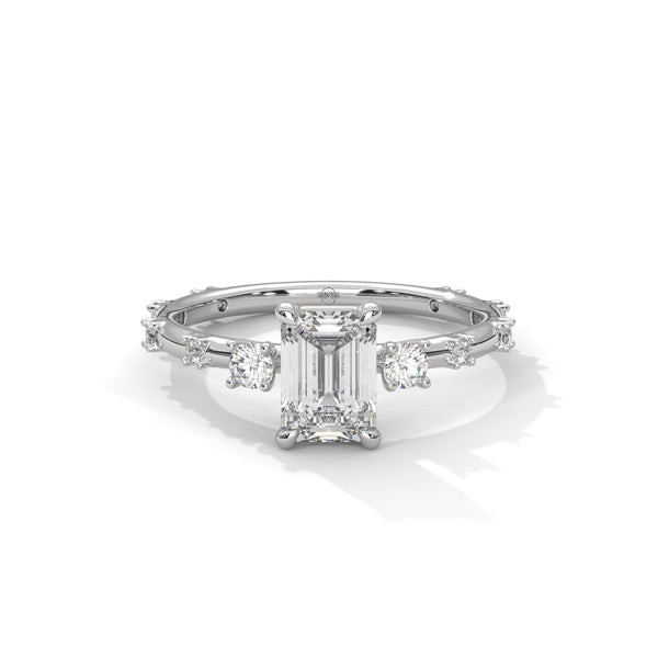 1.25 CT Emerald Cut Lab-Grown Diamond Ring with Round Side Accents