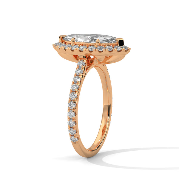2.72 CT Marquise Cut Lab-Grown Diamond Halo Ring with Pavé Band