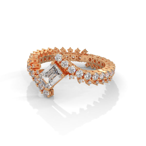 2.97 CT Emerald & Round Lab-Grown Diamond Designer Eternity Ring