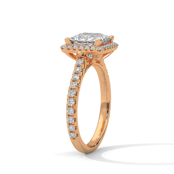 2.57 CT Princess Cut Lab-Grown Diamond Halo Ring with Pavé Band