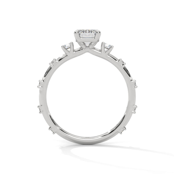 1.25 CT Emerald Cut Lab-Grown Diamond Ring with Round Side Accents