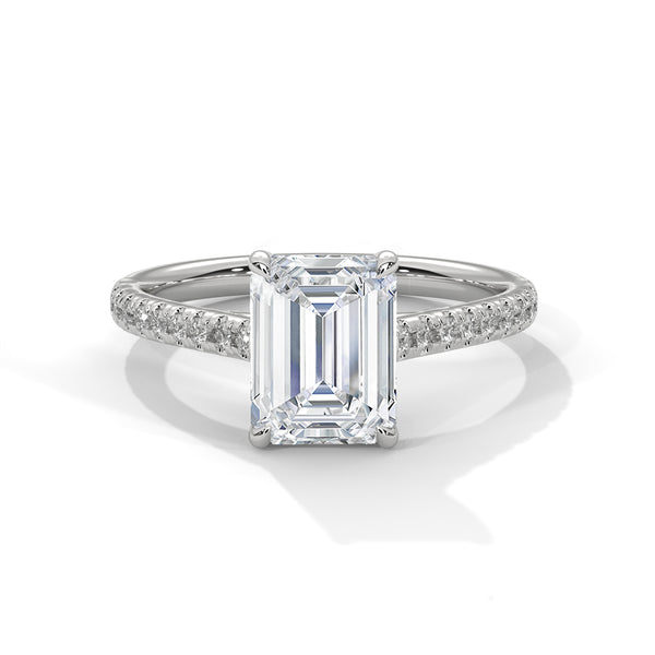 1.97 CT Emerald Cut Lab-Grown Diamond Pave Engagement Ring