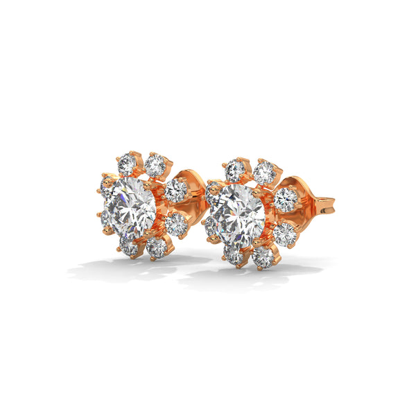 1.40 CT Round Brilliant Floral Halo CVD Lab-Grown Diamond Stud Earrings