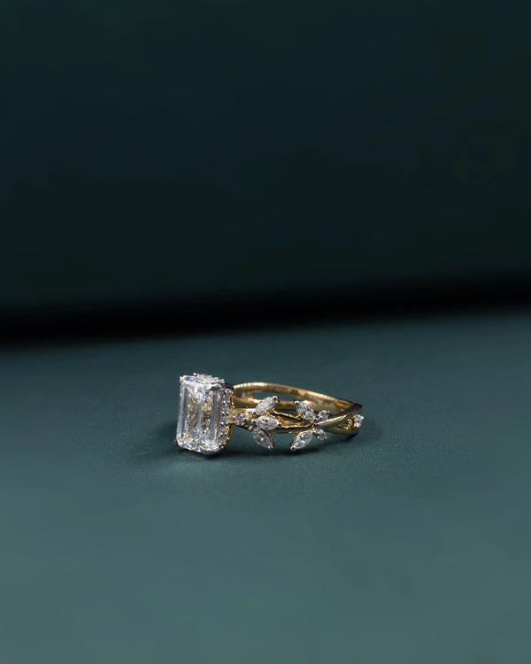 4.92 CTW Emerald & Pear Cut Lab-Grown Diamond Nature-Inspired Engagement Ring