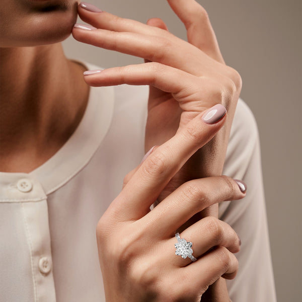 1.22 CT Round Cut Lab-Grown Diamond Floral Halo Engagement Ring with Milgrain Pavé Band