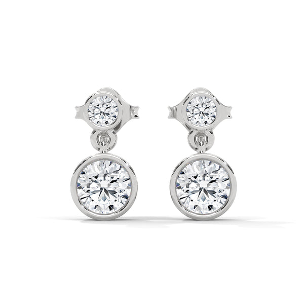 1.16 CT Round Bezel-Set Drop CVD Lab-Grown Diamond Earrings