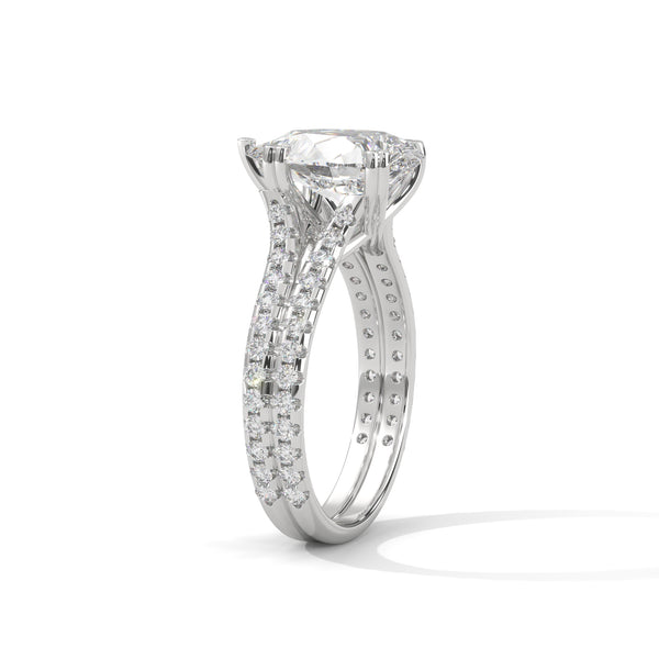 3.77 CT Pear Cut Lab-Grown Diamond Split Shank Pavé Engagement Ring