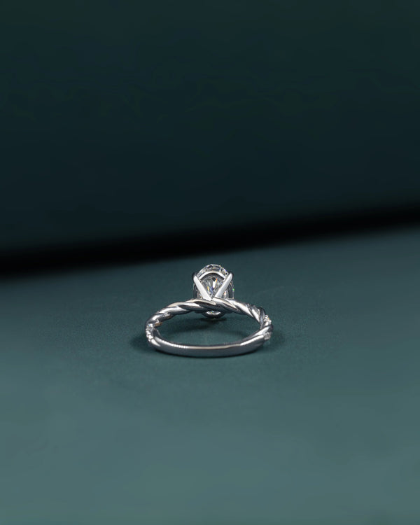 2.17 CT Oval Cut CVD Lab-Grown Diamond Twisted Pavé Solitaire Ring