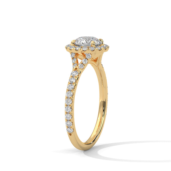 1.44 CT Round Cut Lab-Grown Diamond Halo Engagement Ring with Pavé Band