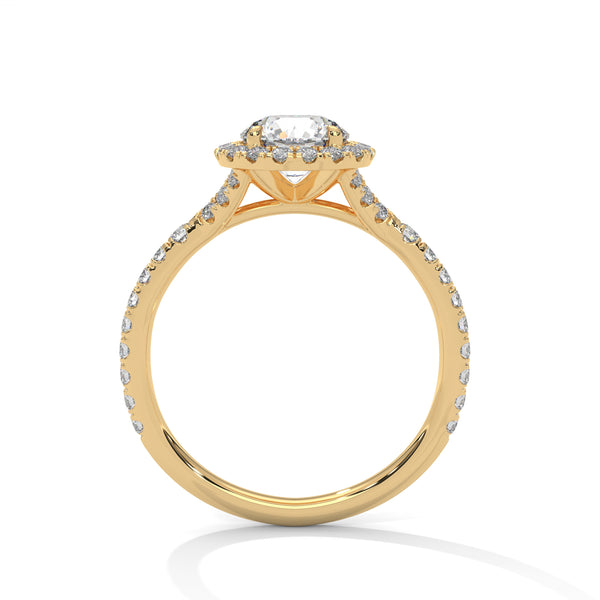 1.44 CT Round Cut Lab-Grown Diamond Halo Engagement Ring with Pavé Band