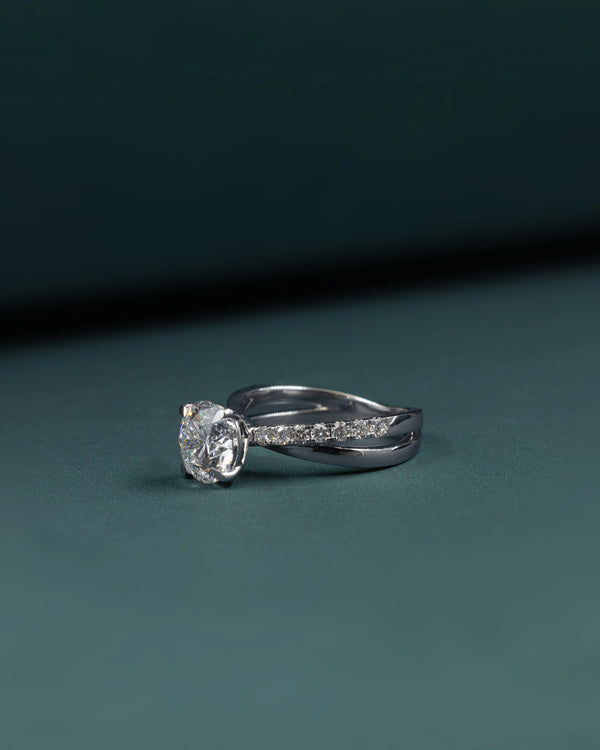 2.39 CT Round Cut Pave Solitaire CVD Lab-Grown Diamond Engagement Ring