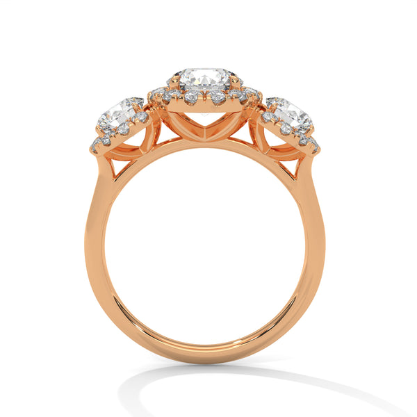 2.53 CT Round Cut Lab-Grown Diamond Three Stone Halo Ring with Pavé Accents
