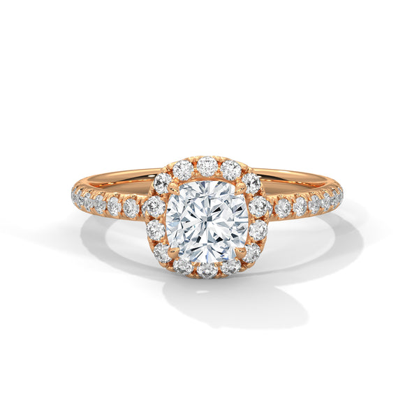 1.41 CT Cushion Cut Lab-Grown Diamond Halo Ring with Pavé Band