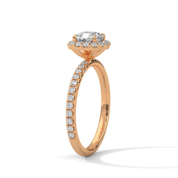 1.41 CT Cushion Cut Lab-Grown Diamond Halo Ring with Pavé Band