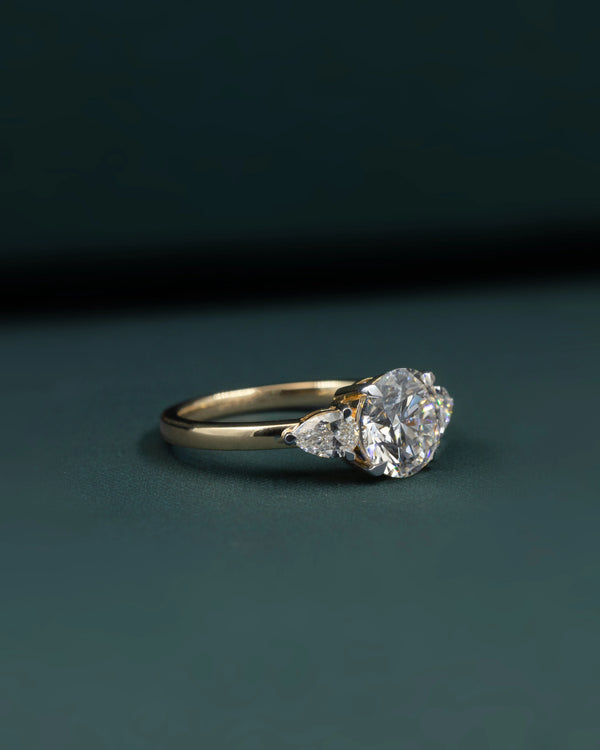 2.45 CT Round & Pear Cut CVD Lab-Grown Diamond Three Stone Ring