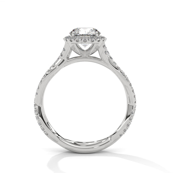 1.48 CT Round Cut Lab-Grown Diamond Halo Ring with Twisted Pavé Band