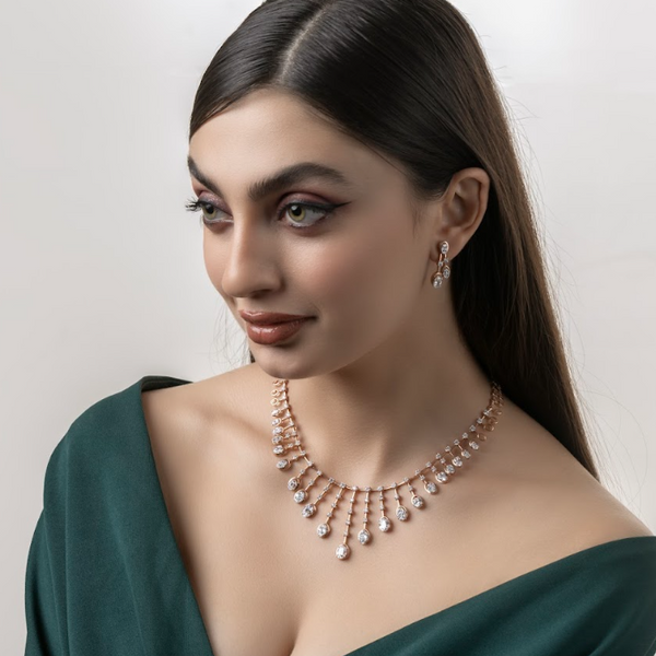 13.64 Ct Round Lab-Grown Diamond Designer Necklace & Earring Set